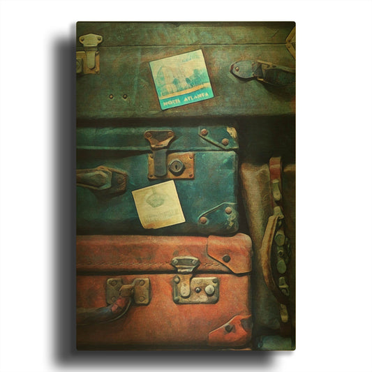 'Vintage Stacked Suitcases 2' By Ashley Aldridge Gold Metal Wall Art