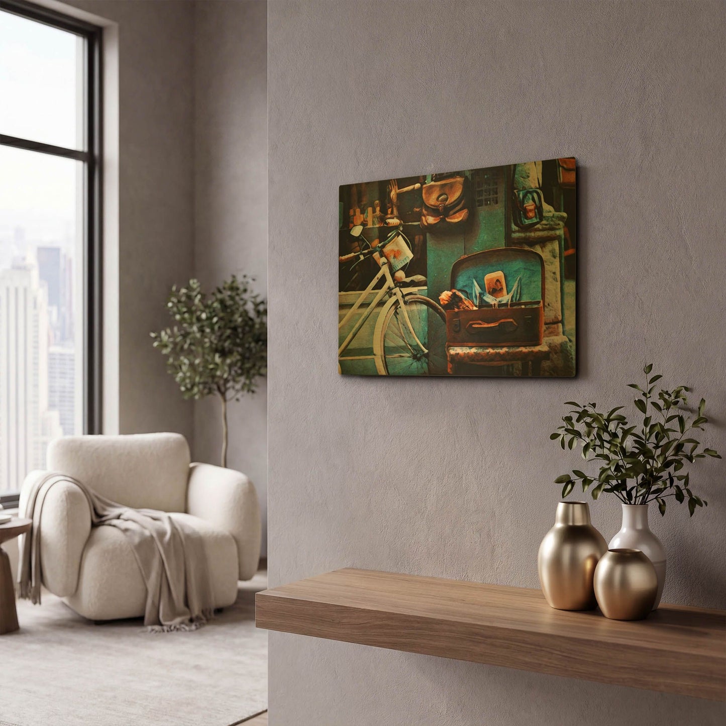 'Bicycle Brown Baggage' By Ashley Aldridge Gold Metal Wall Art