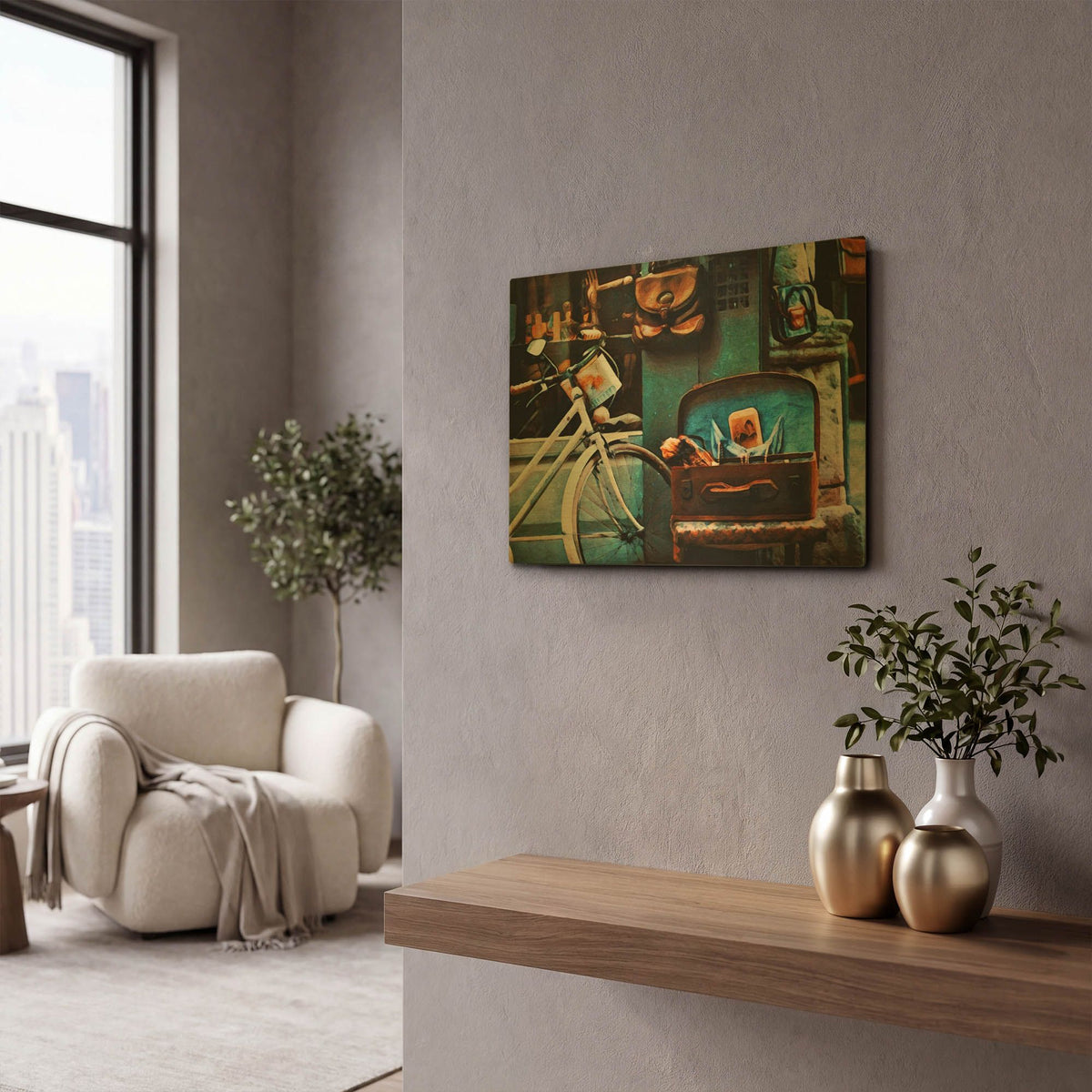 'Bicycle Brown Baggage' By Ashley Aldridge Gold Metal Wall Art