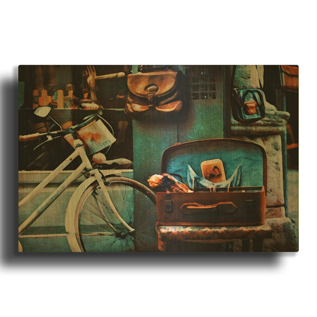'Bicycle Brown Baggage' By Ashley Aldridge Gold Metal Wall Art