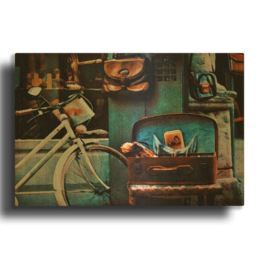 'Bicycle Brown Baggage' By Ashley Aldridge Gold Metal Wall Art