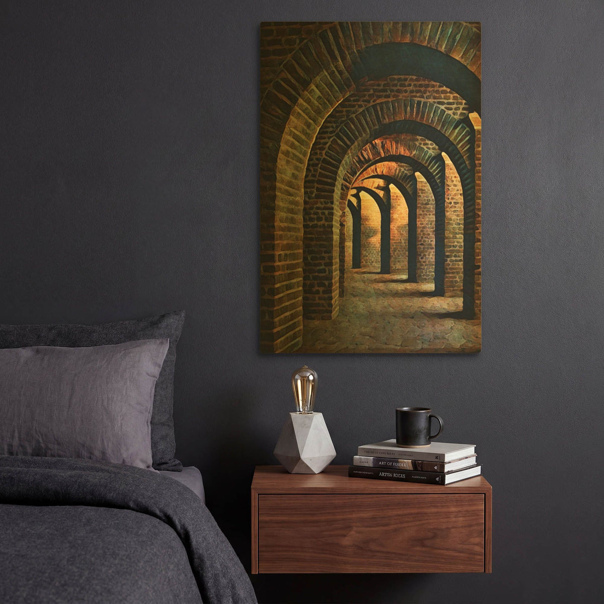 'Medieval Vaulted Cellar 1' By Ashley Aldridge Gold Metal Wall Art