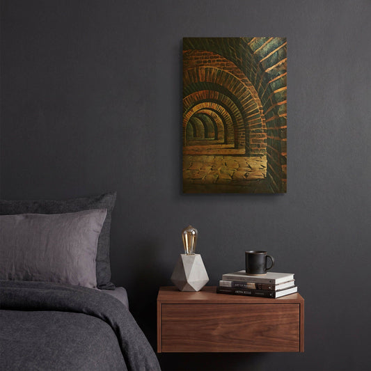 'Medieval Vaulted Cellar 2' By Ashley Aldridge Gold Metal Wall Art