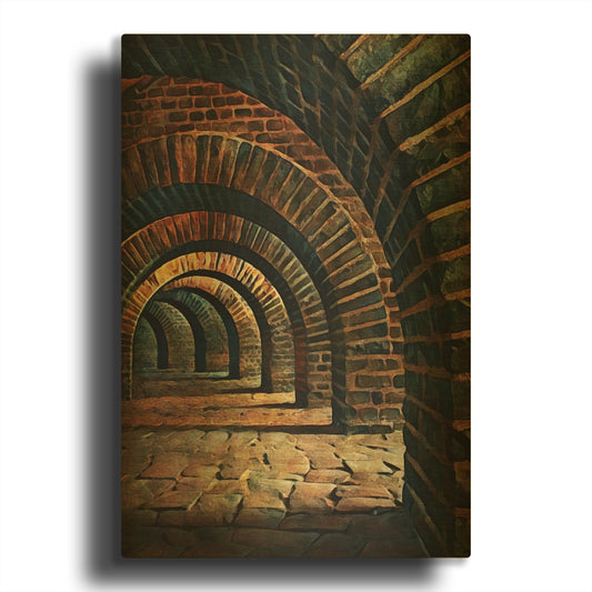 'Medieval Vaulted Cellar 2' By Ashley Aldridge Gold Metal Wall Art