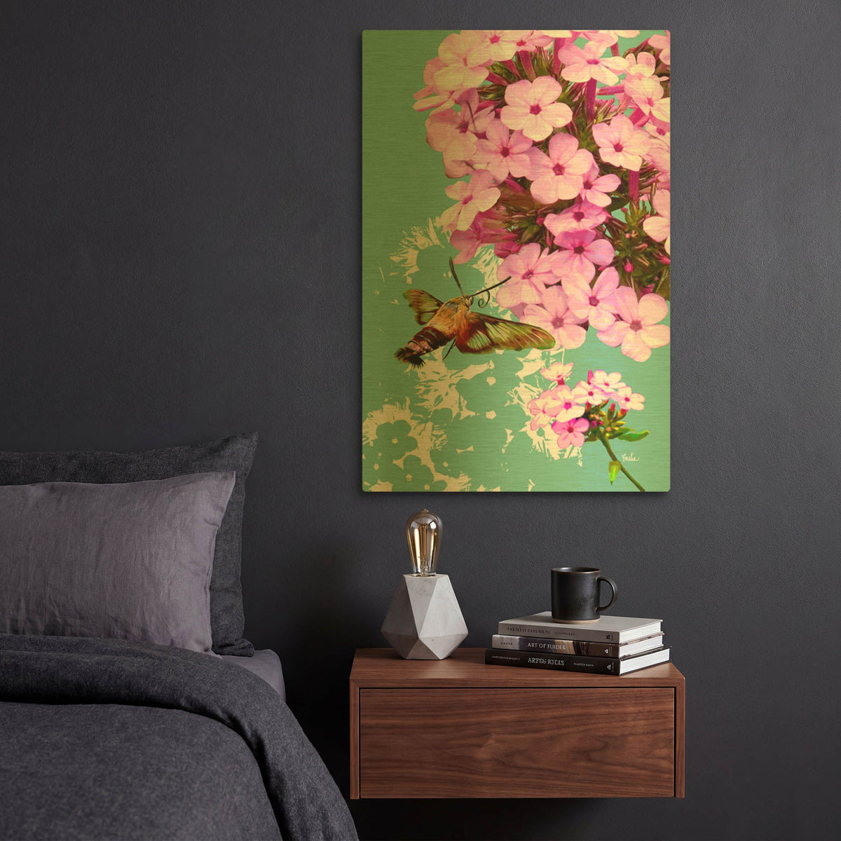 'Clearwing On Flox' By Evelia Designs Gold Metal Wall Art