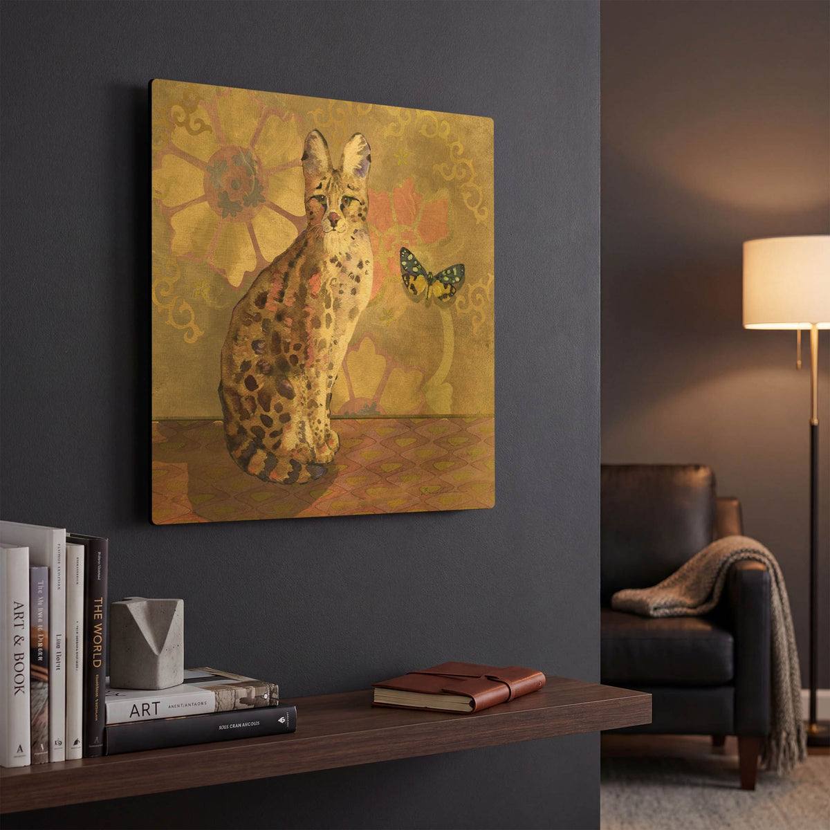 'Duchess Bellflower The Cat' By Evelia Designs Gold Metal Wall Art