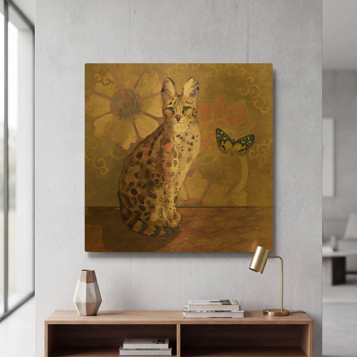 'Duchess Bellflower The Cat' By Evelia Designs Gold Metal Wall Art
