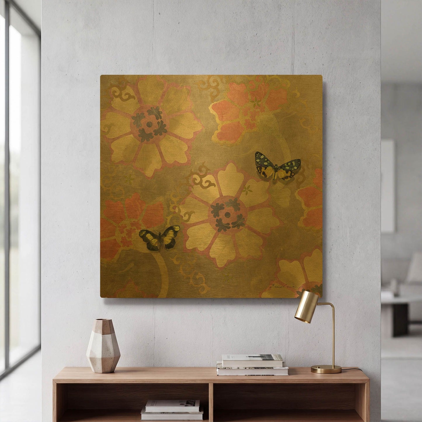 'Duchess Bellflower Paper' By Evelia Designs Gold Metal Wall Art