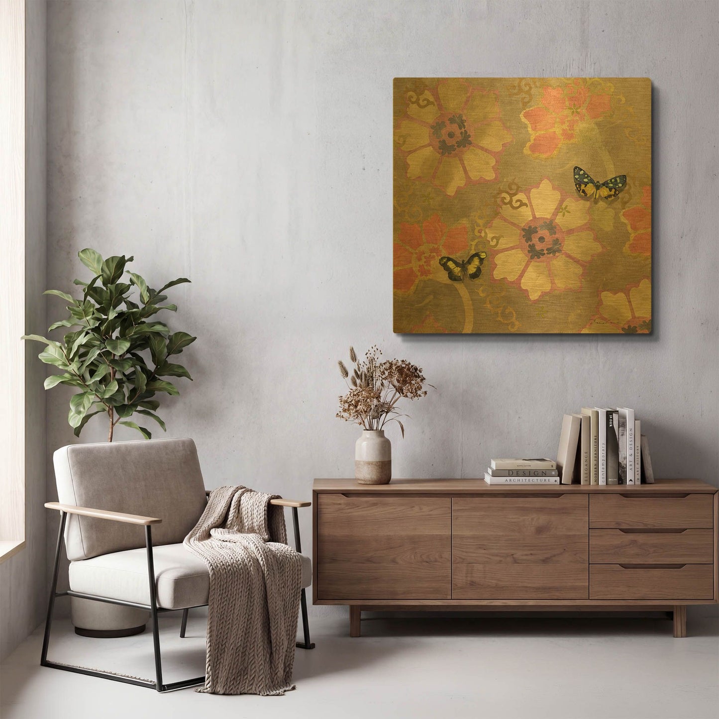 'Duchess Bellflower Paper' By Evelia Designs Gold Metal Wall Art