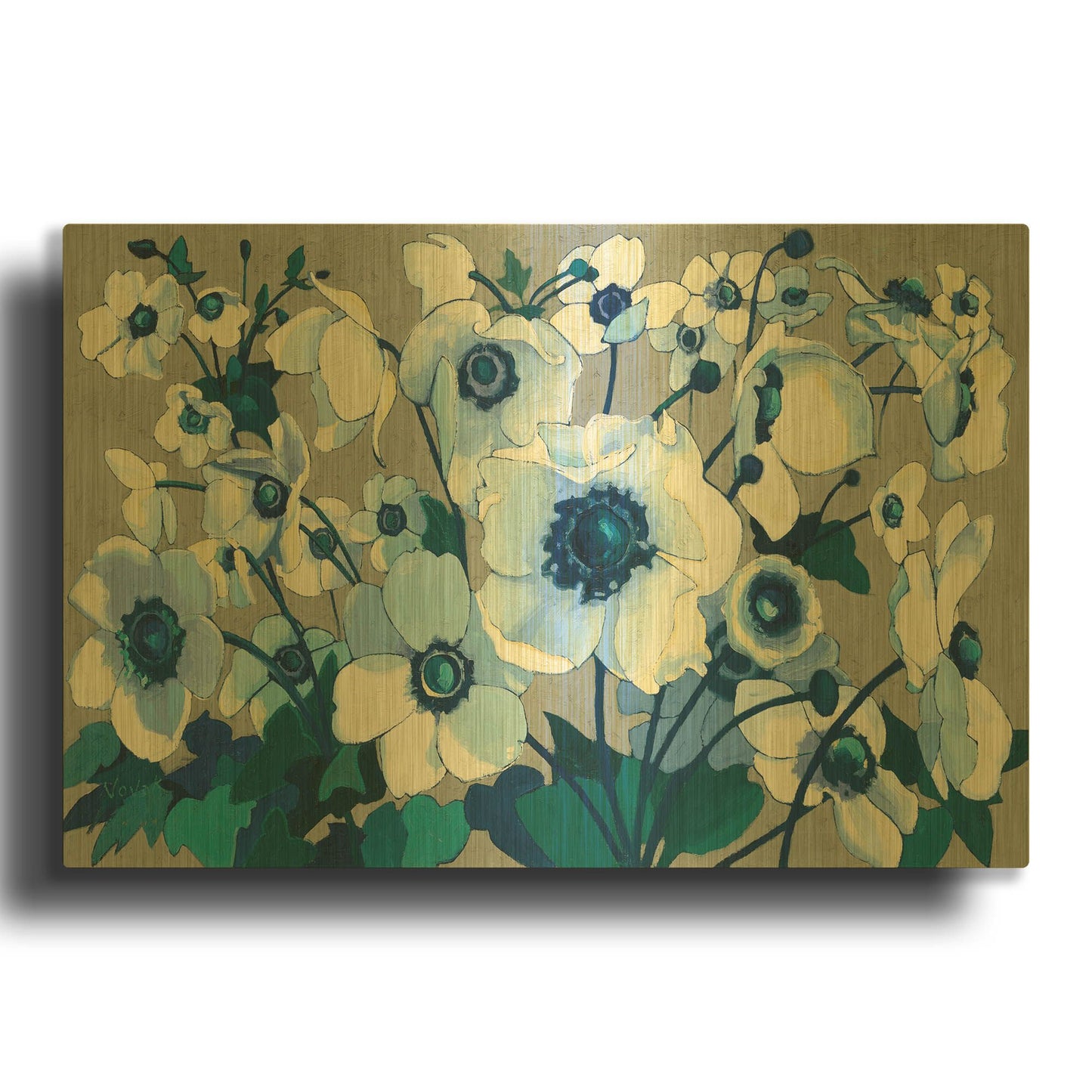 'Anemones Japonaises I' By Shirley Novak Gold Metal Wall Art