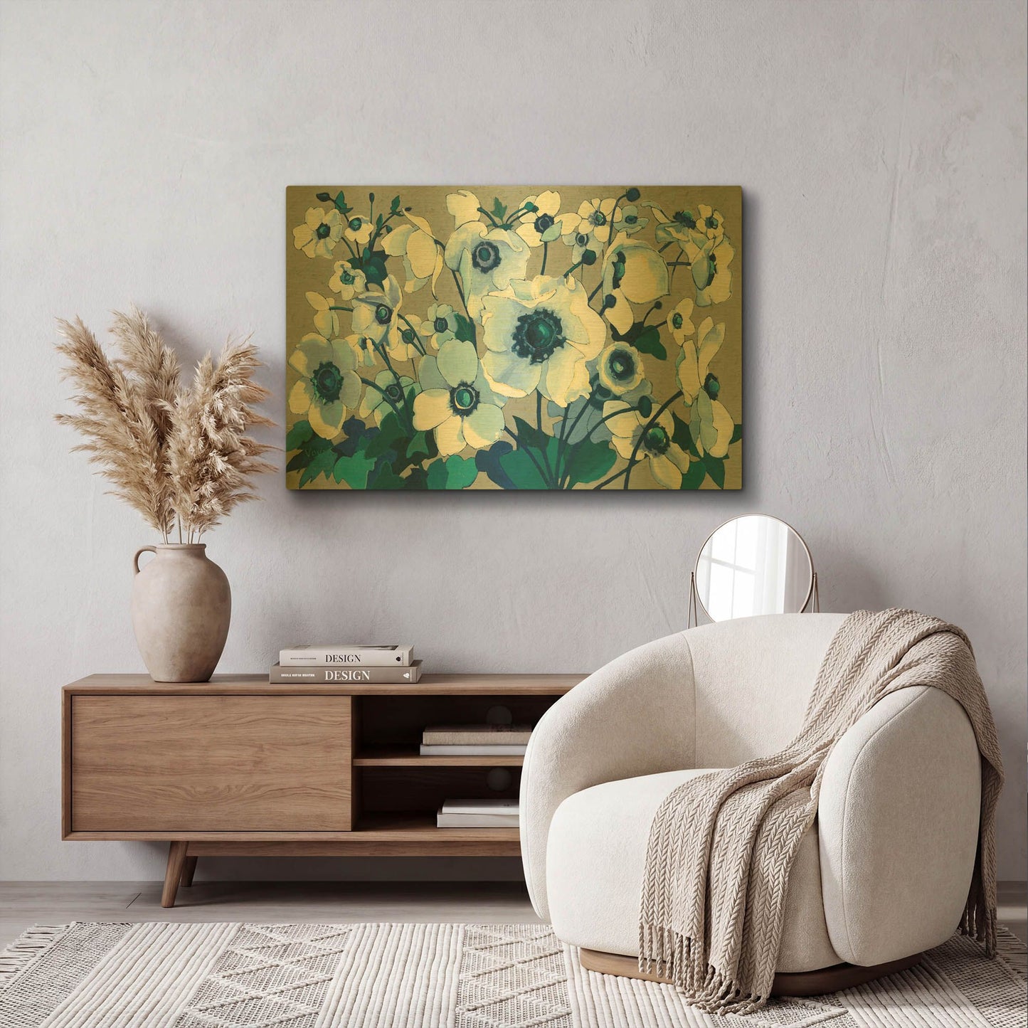 'Anemones Japonaises I' By Shirley Novak Gold Metal Wall Art