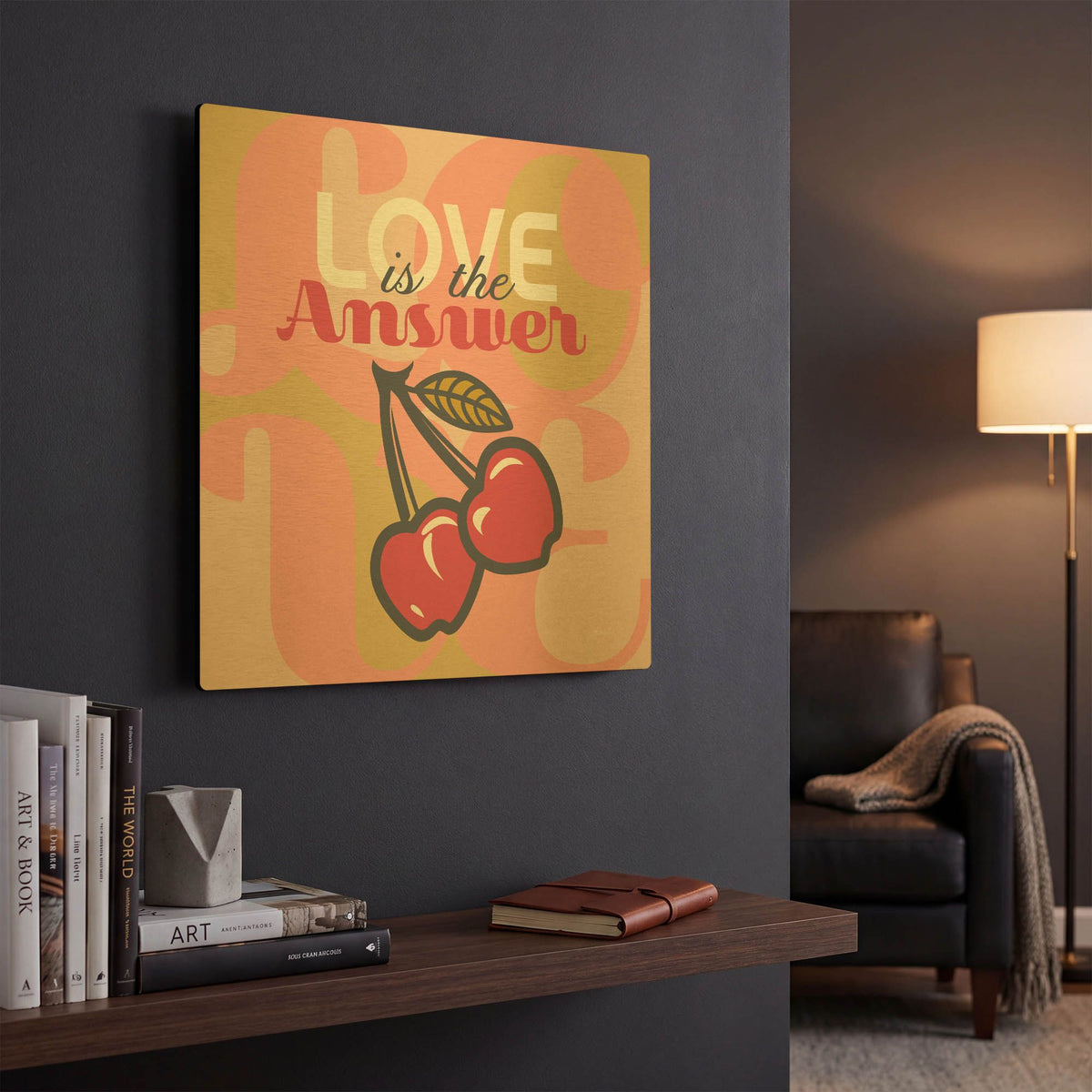 'Love Is The Answer Cherries' By Evelia Designs Gold Metal Wall Art