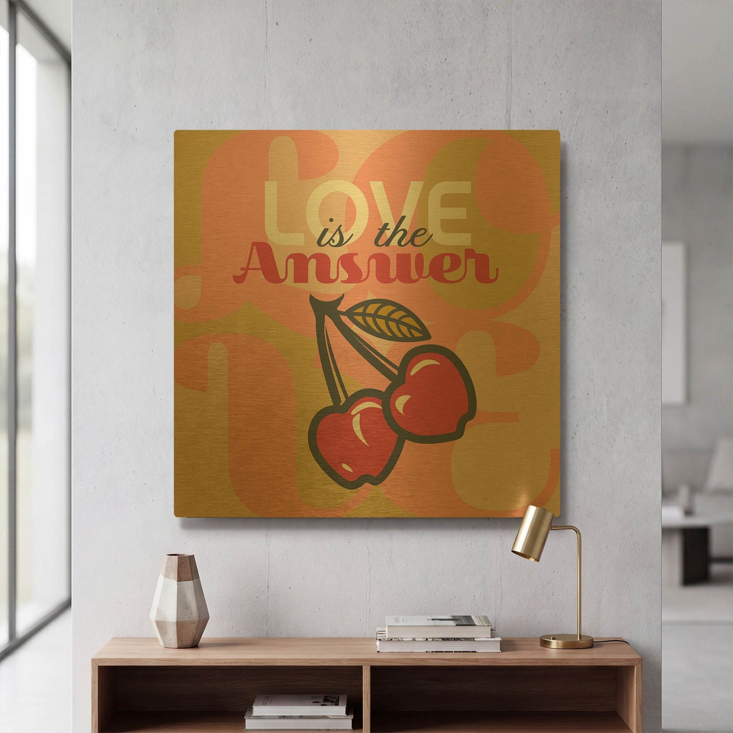 'Love Is The Answer Cherries' By Evelia Designs Gold Metal Wall Art