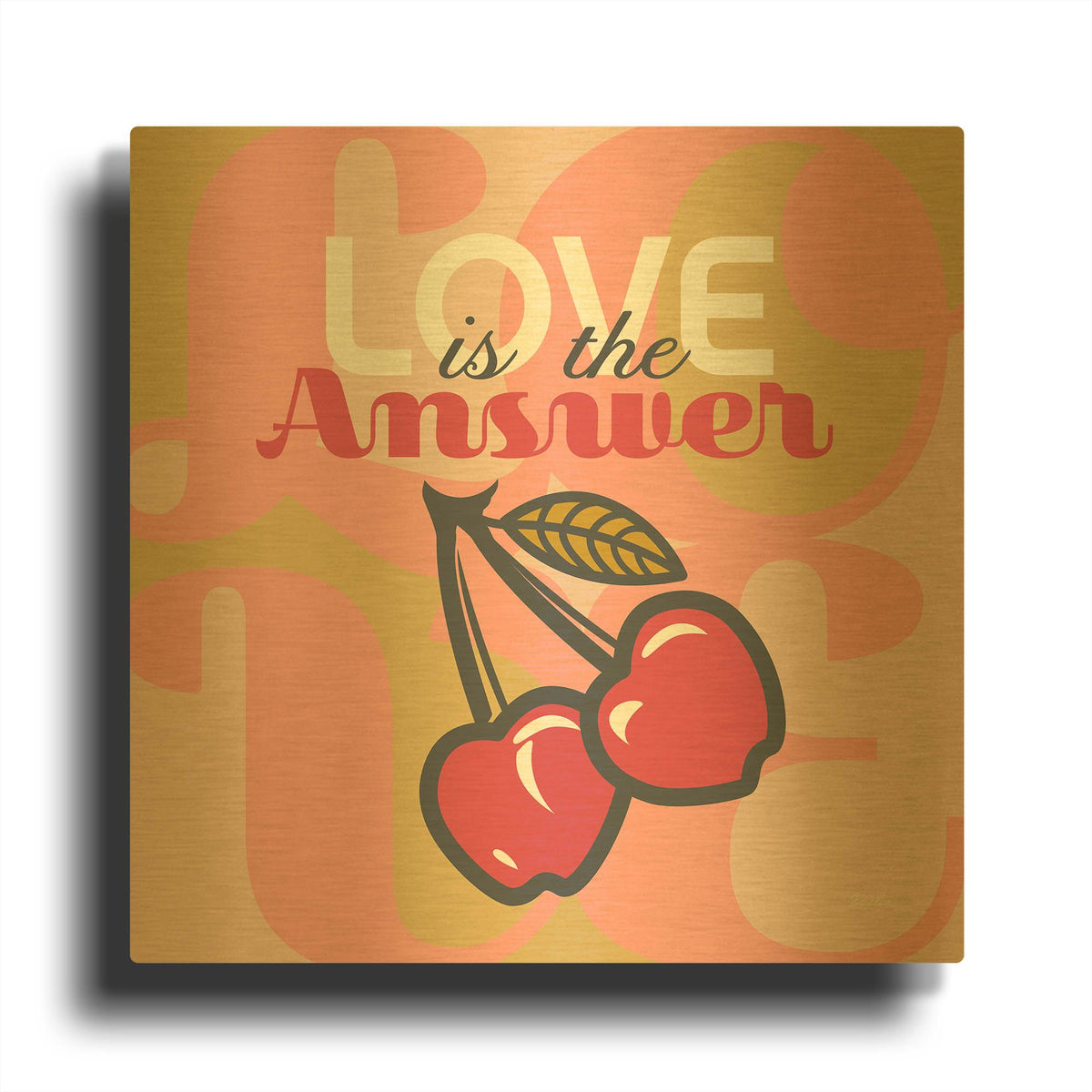 'Love Is The Answer Cherries' By Evelia Designs Gold Metal Wall Art