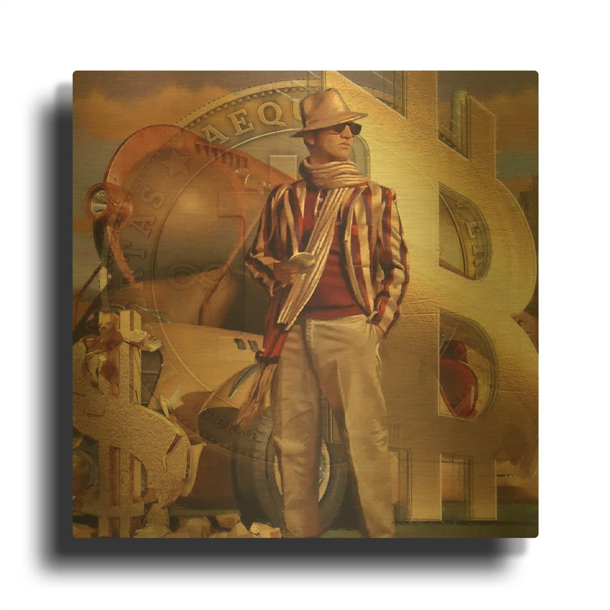 'Bitcoin Deco Eleven' By Steve Hunziker Gold Metal Wall Art