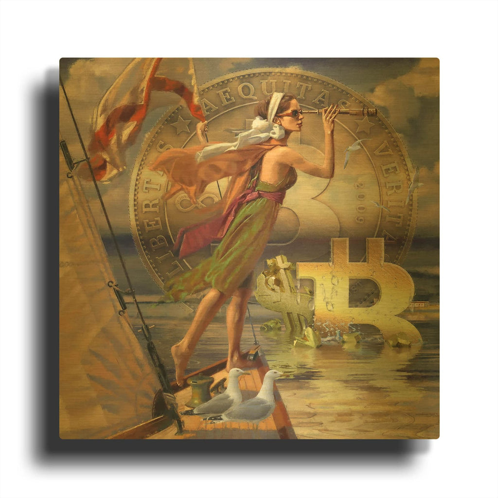 'Bitcoin Deco Ten' By Steve Hunziker Gold Metal Wall Art