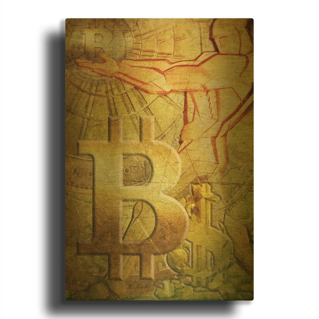 'Bitcoin Deco Nine' By Steve Hunziker Gold Metal Wall Art