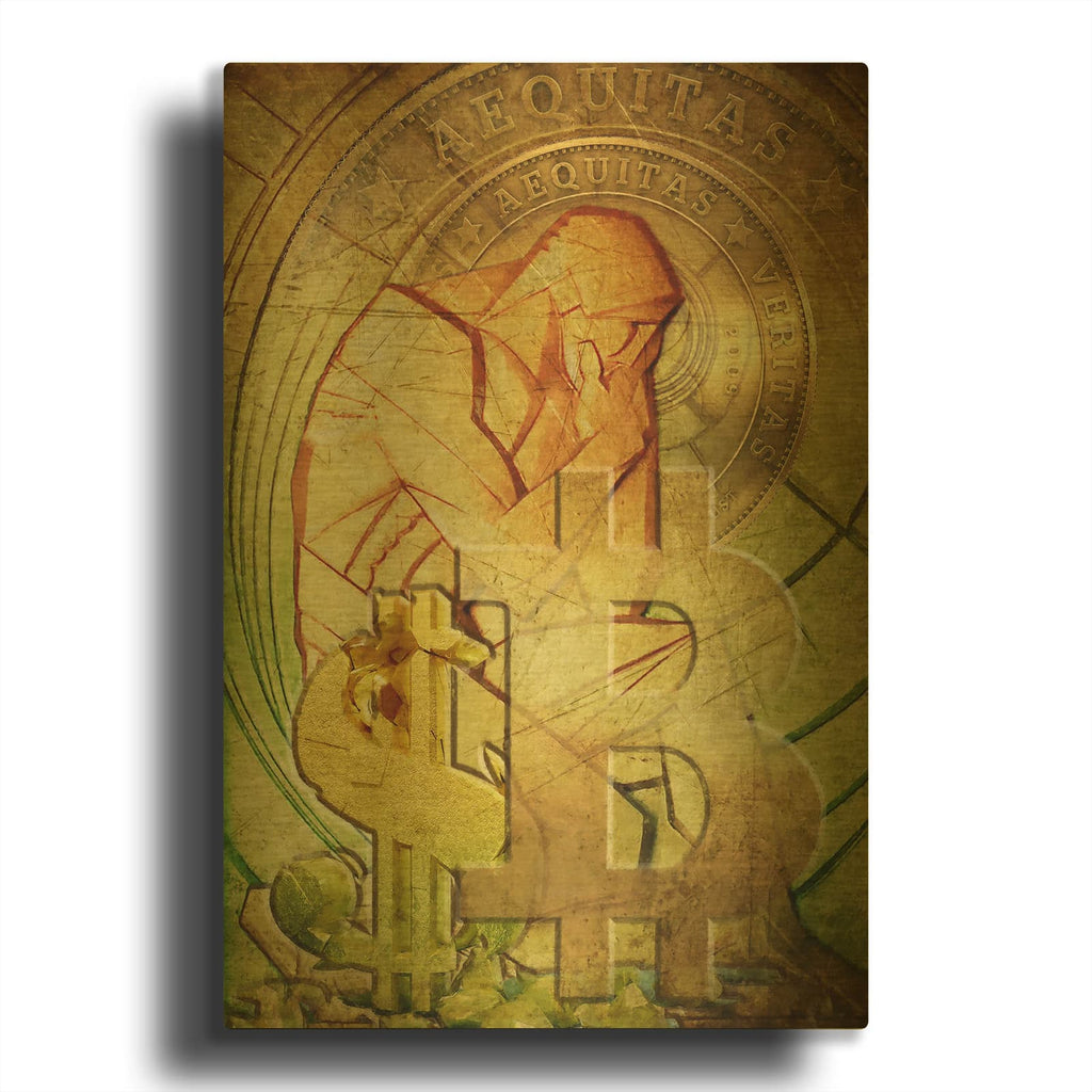 'Bitcoin Deco Eight' By Steve Hunziker Gold Metal Wall Art