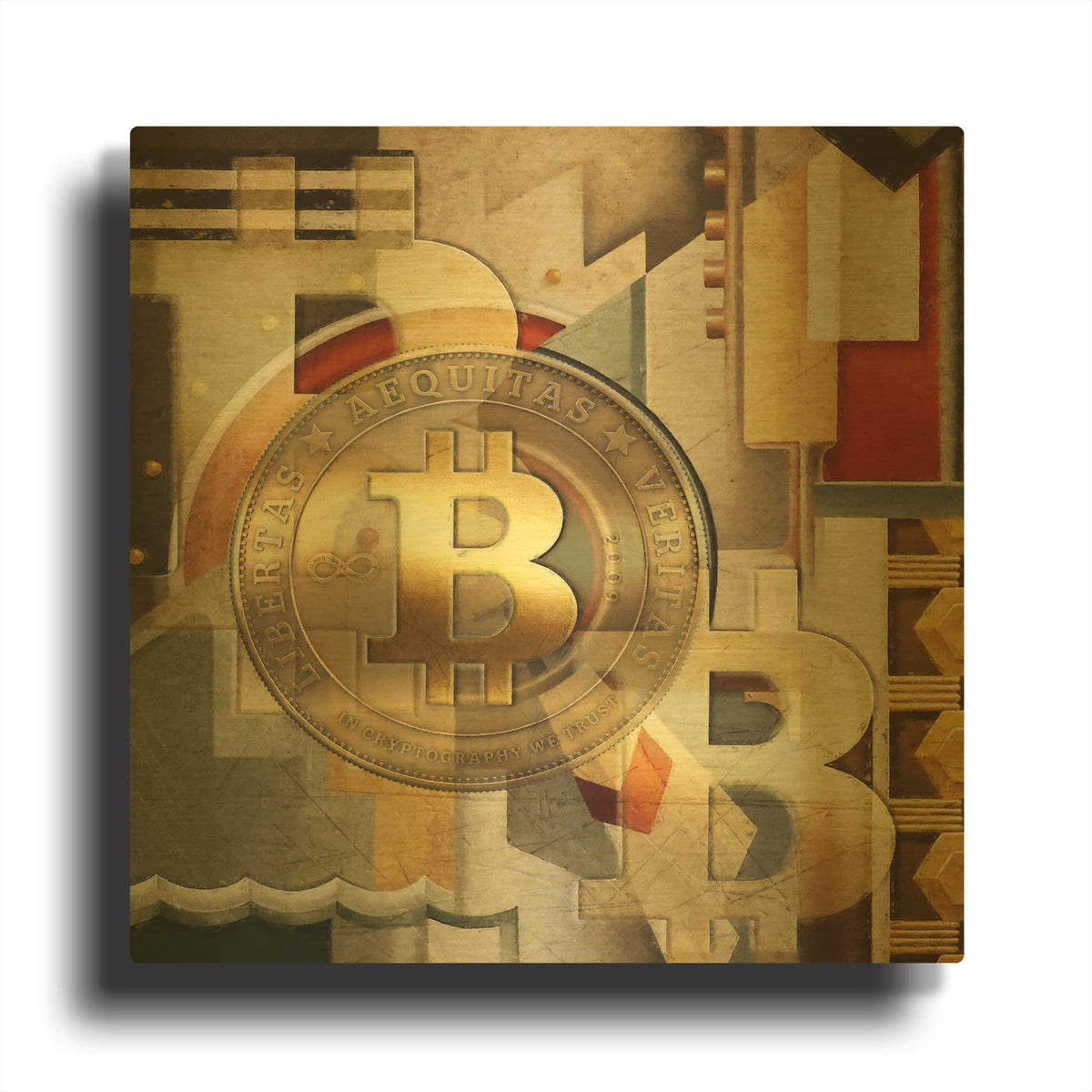 'Bitcoin Deco Six' By Steve Hunziker Gold Metal Wall Art
