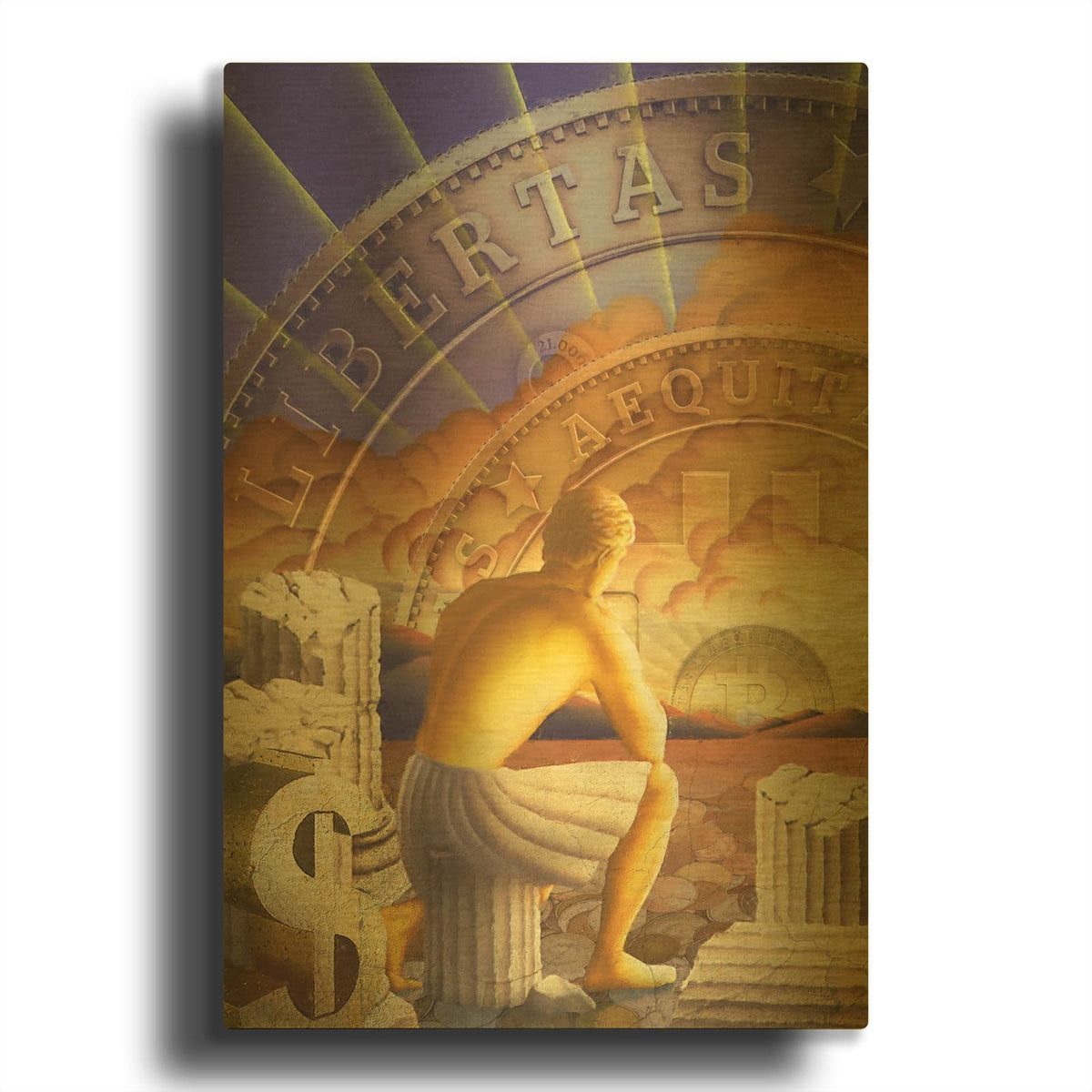 'Bitcoin Deco Five' By Steve Hunziker Gold Metal Wall Art