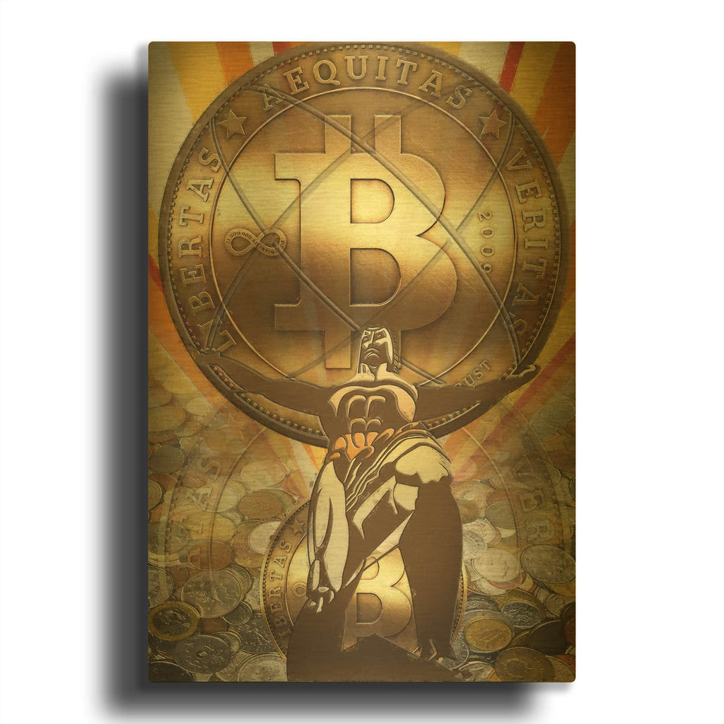 'Bitcoin Deco Four' By Steve Hunziker Gold Metal Wall Art