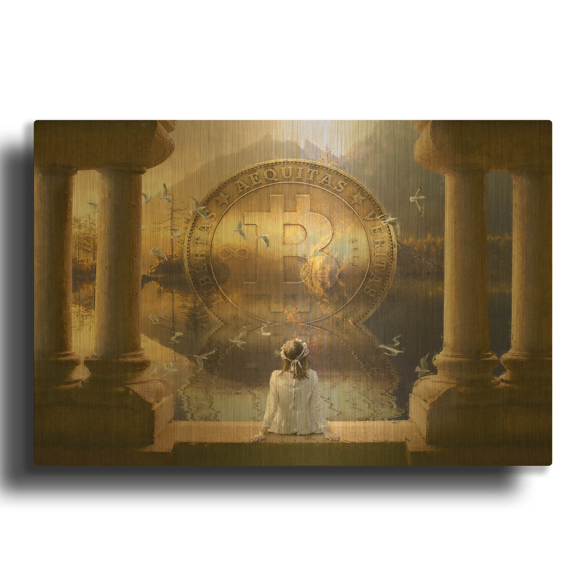 'Bitcoin Deco Three' By Steve Hunziker Gold Metal Wall Art