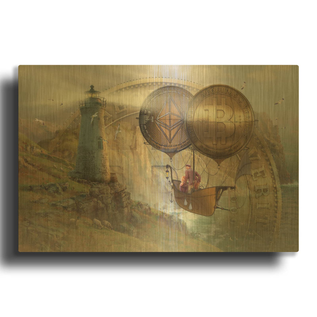 'Bitcoin Deco Two' By Steve Hunziker Gold Metal Wall Art