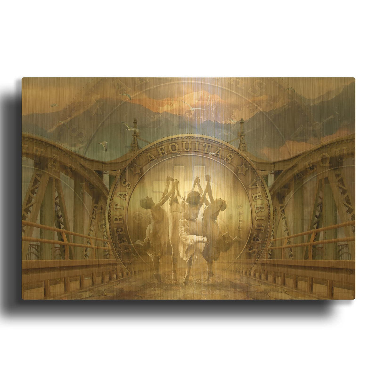 'Bitcoin Deco One' By Steve Hunziker Gold Metal Wall Art