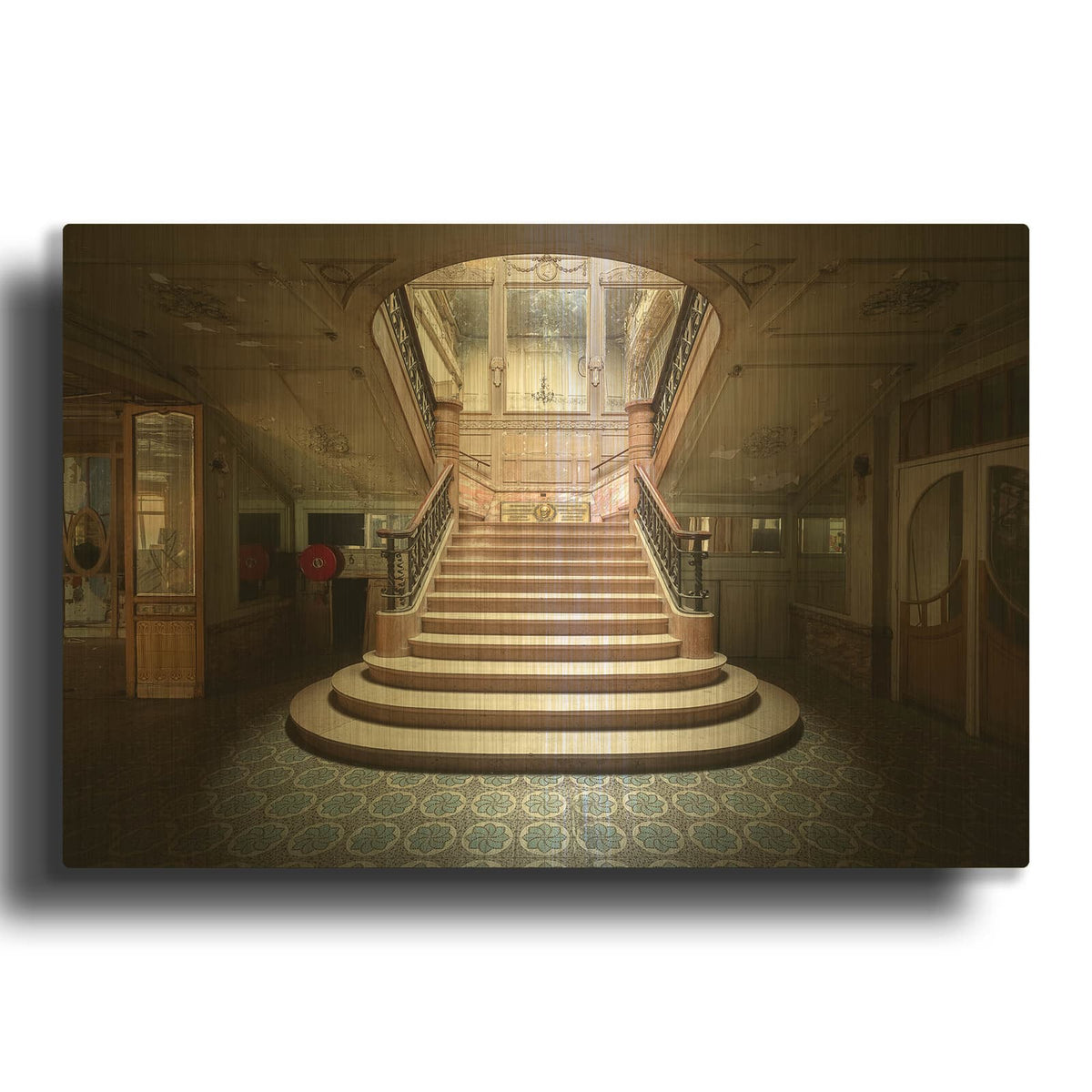 'Elegant Stairs Dark' By Roman Robroek Gold Metal Wall Art