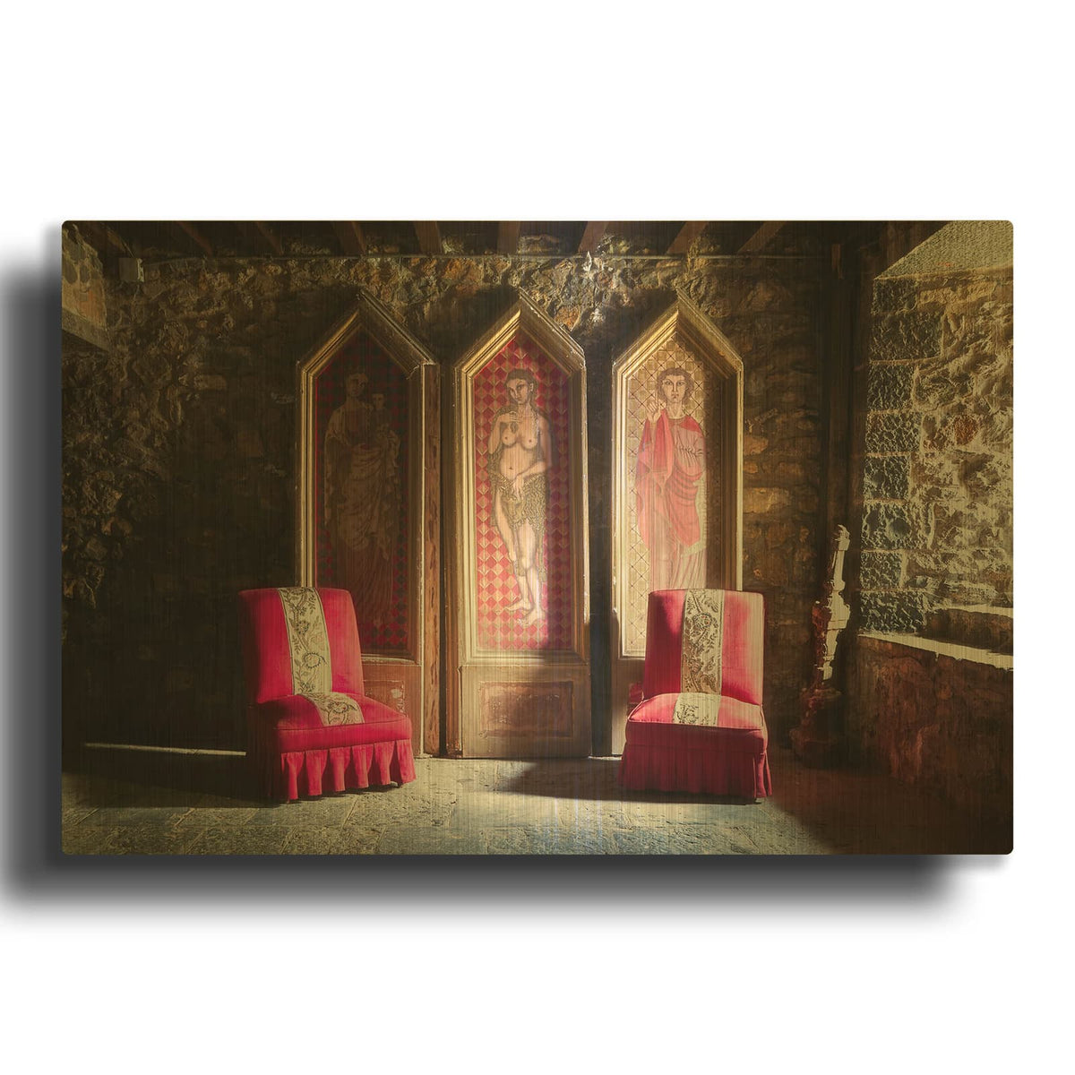 'Colorful Chairs' By Roman Robroek Gold Metal Wall Art