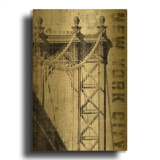 'Vintage NY Manhattan Bridge' By Michael Mullan Gold Metal Wall Art