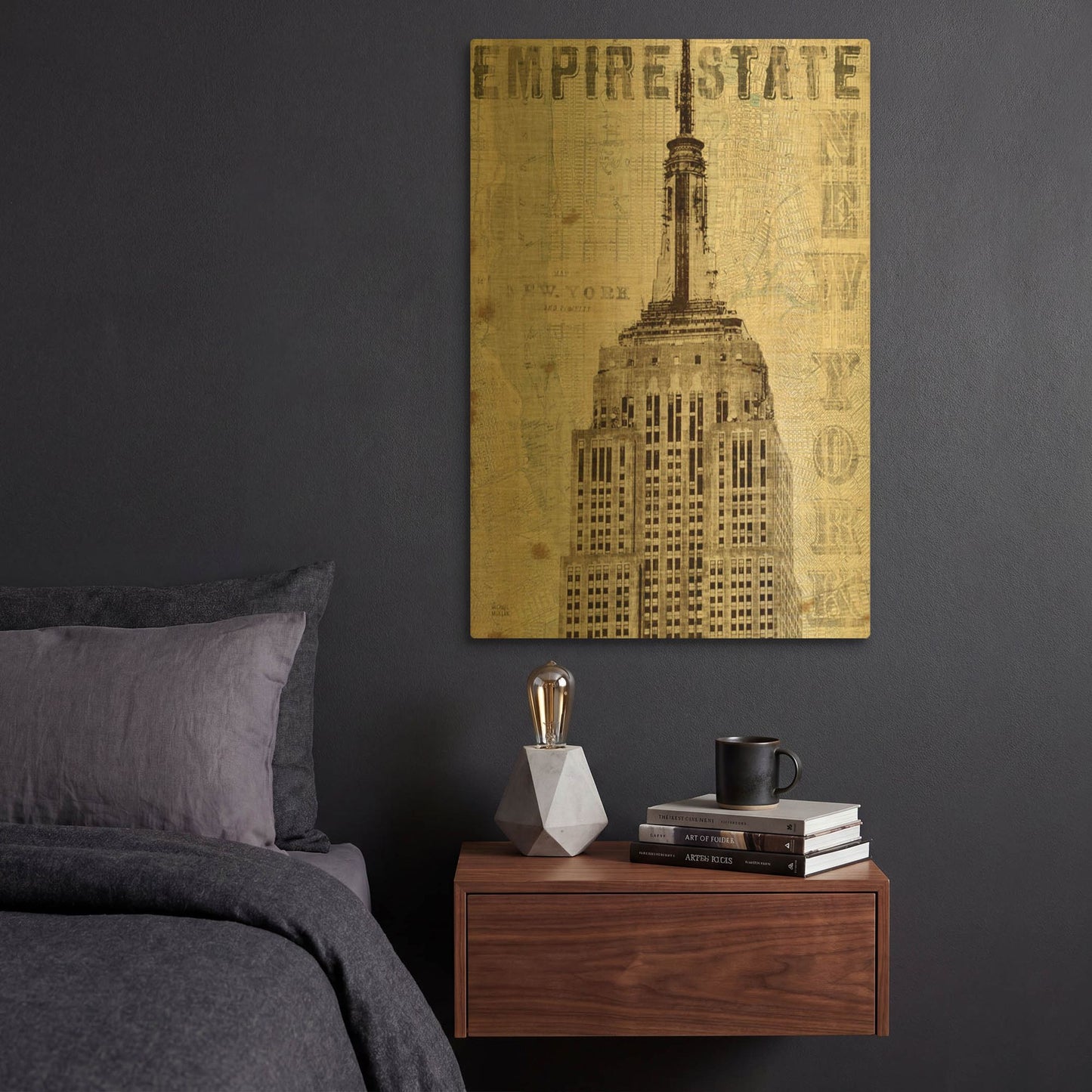 'Vintage NY State Building' By Michael Mullan Gold Metal Wall Art