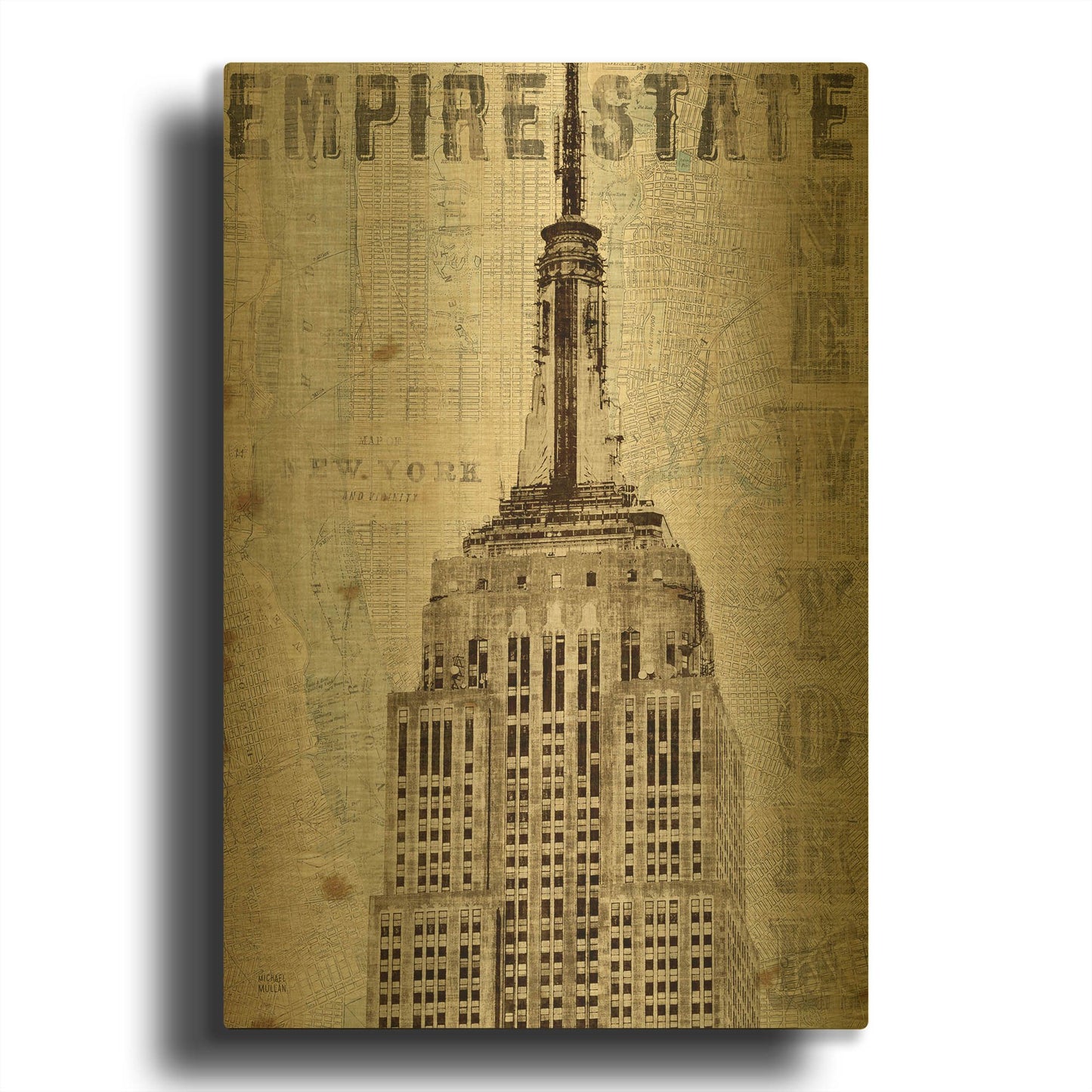 'Vintage NY State Building' By Michael Mullan Gold Metal Wall Art