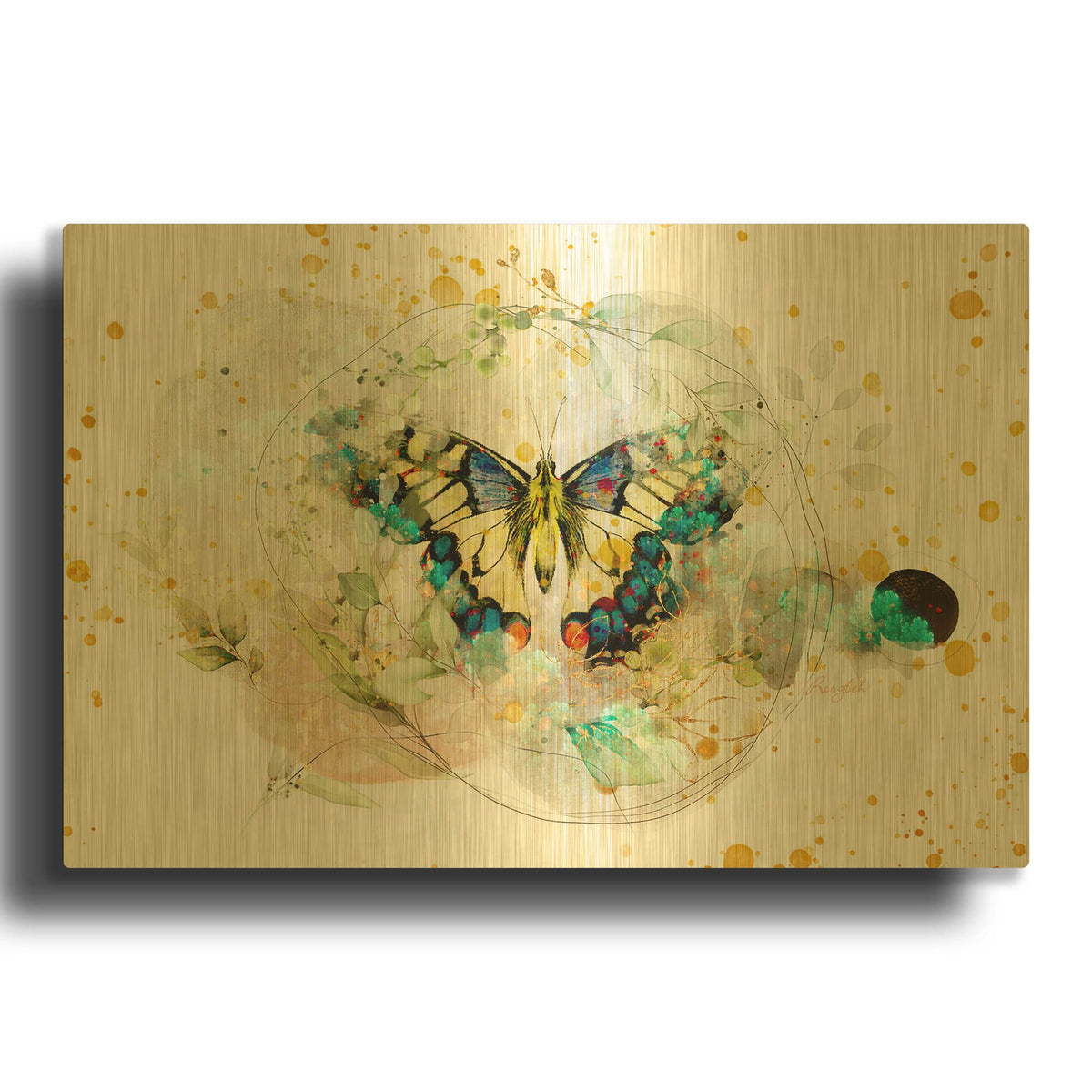 'Gentle Wings' By Roozbeh Bahramali Gold Metal Wall Art