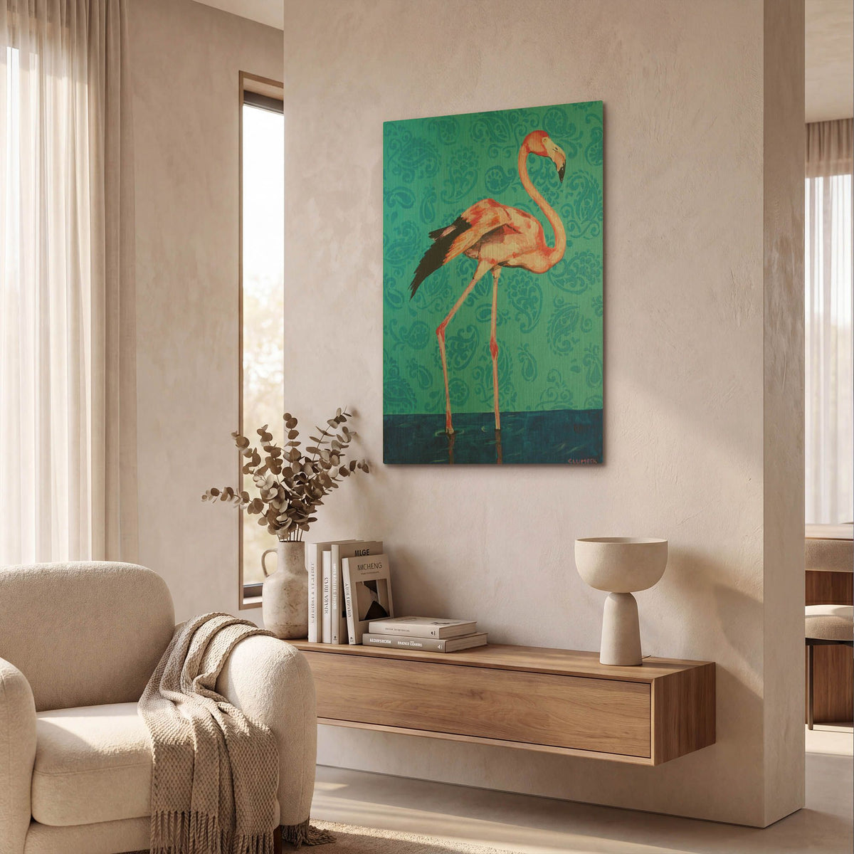 'Flamingo' By Alana Clumeck Gold Metal Wall Art