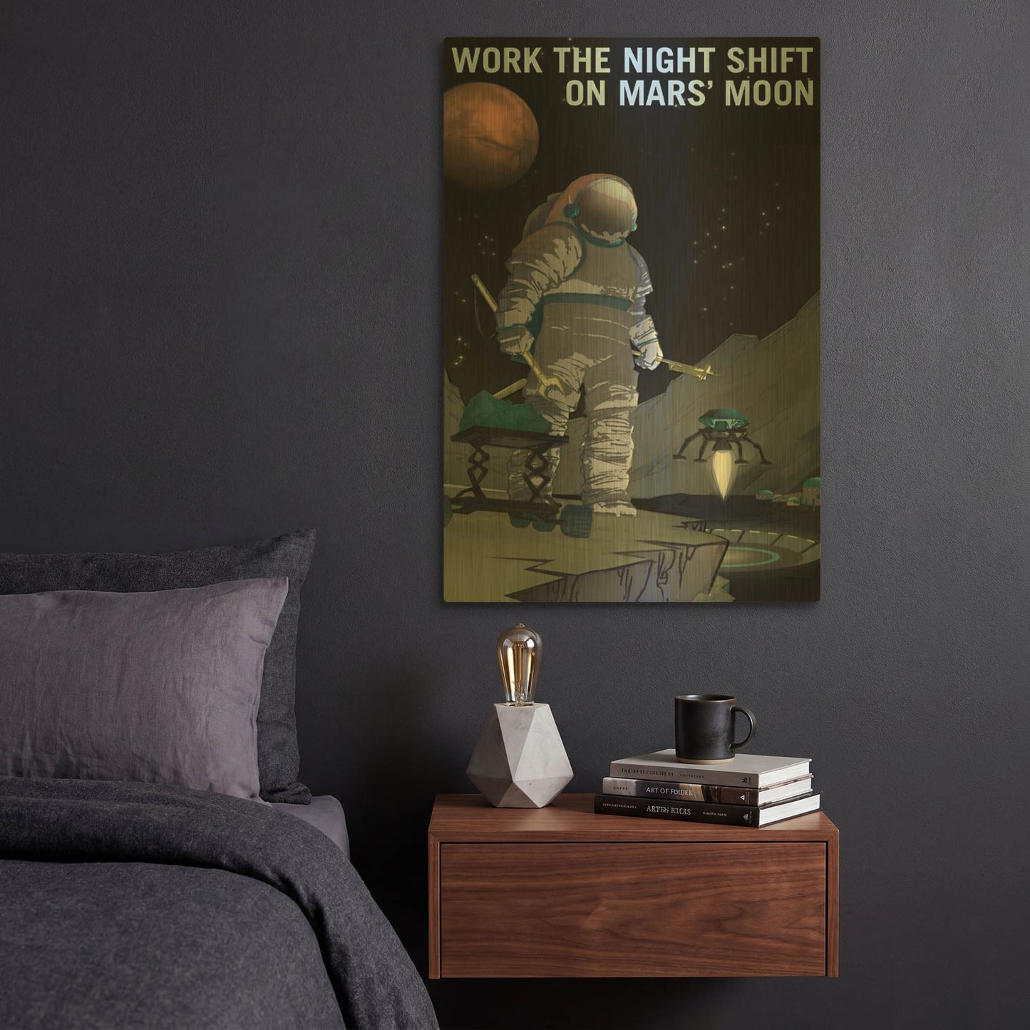 'P02 Work The Night Shift Nasa Recruitment Poster' By NASA Posters Gold Metal Wall Art