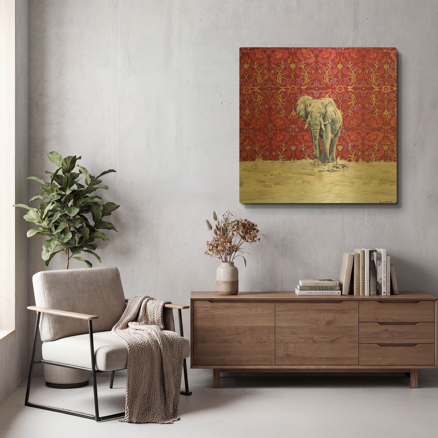 'Elephant' By Alana Clumeck Gold Metal Wall Art