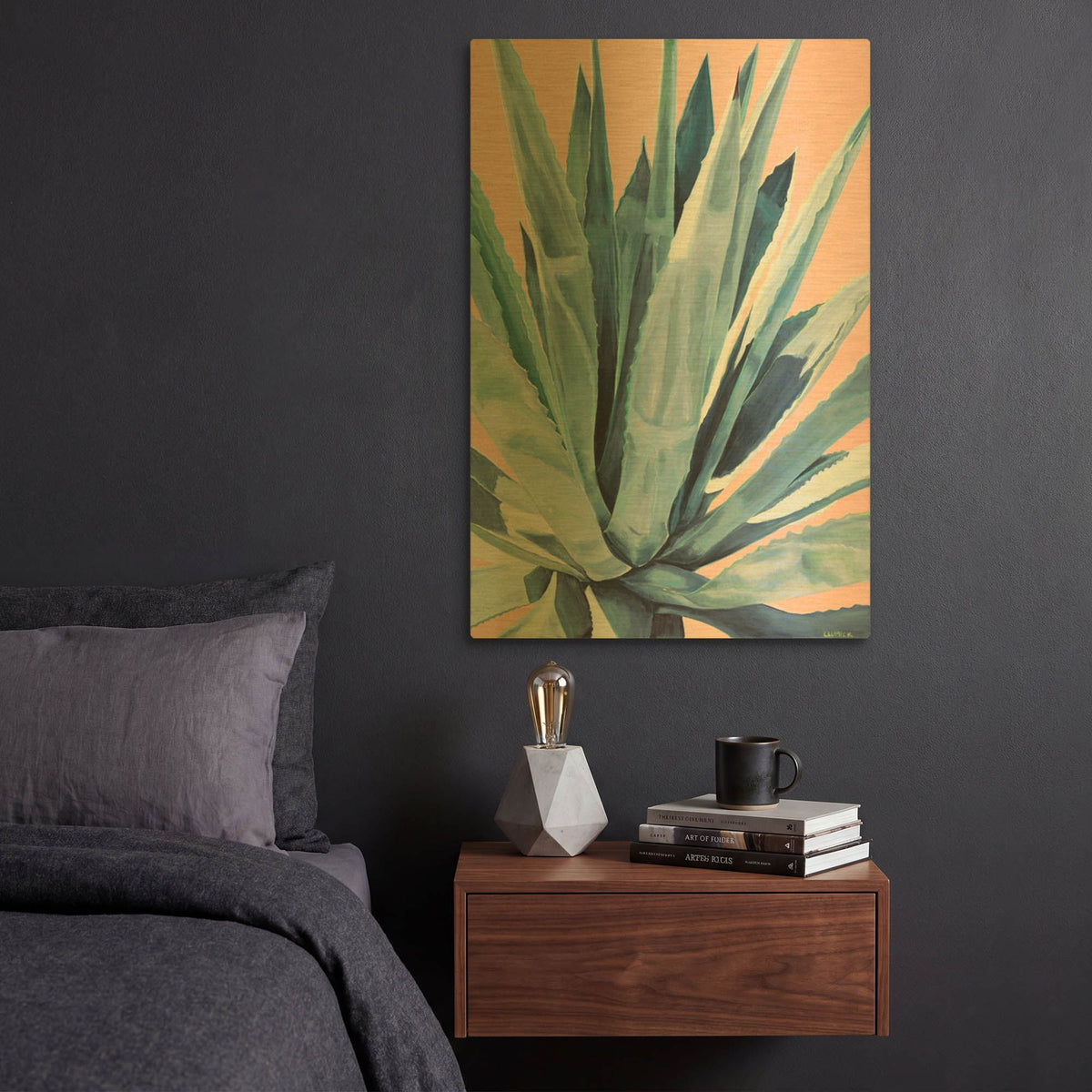 'Agave With Coral' By Alana Clumeck Gold Metal Wall Art