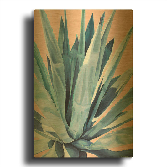 'Agave With Coral' By Alana Clumeck Gold Metal Wall Art