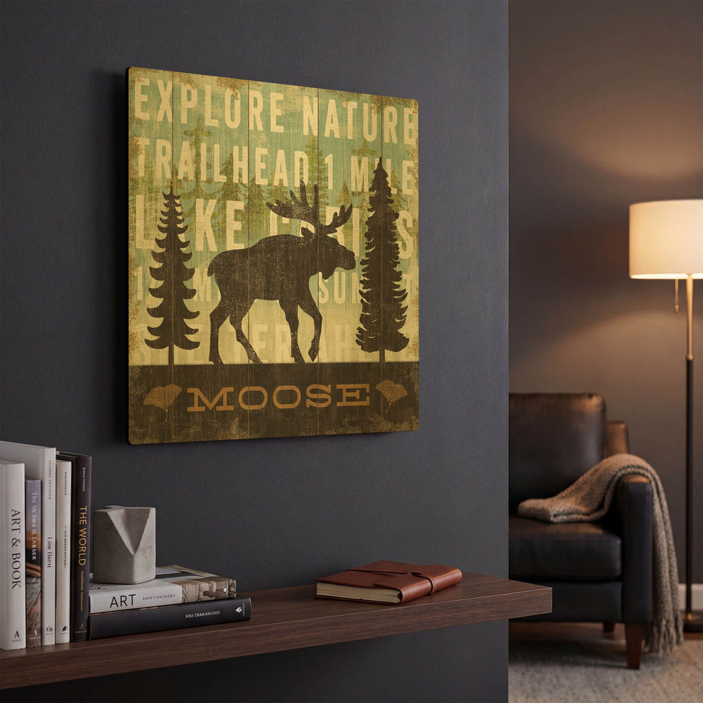 'Simple Living Moose' By Michael Mullan Gold Metal Wall Art