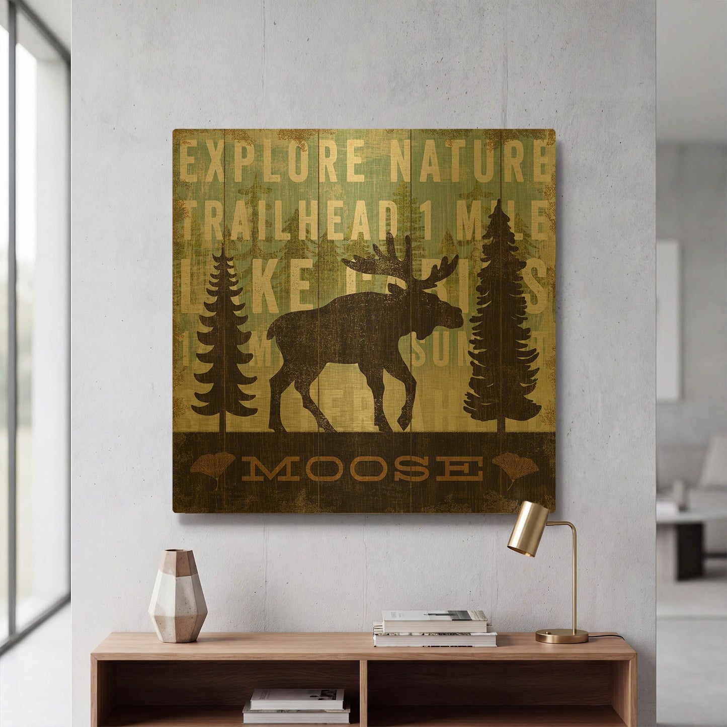'Simple Living Moose' By Michael Mullan Gold Metal Wall Art