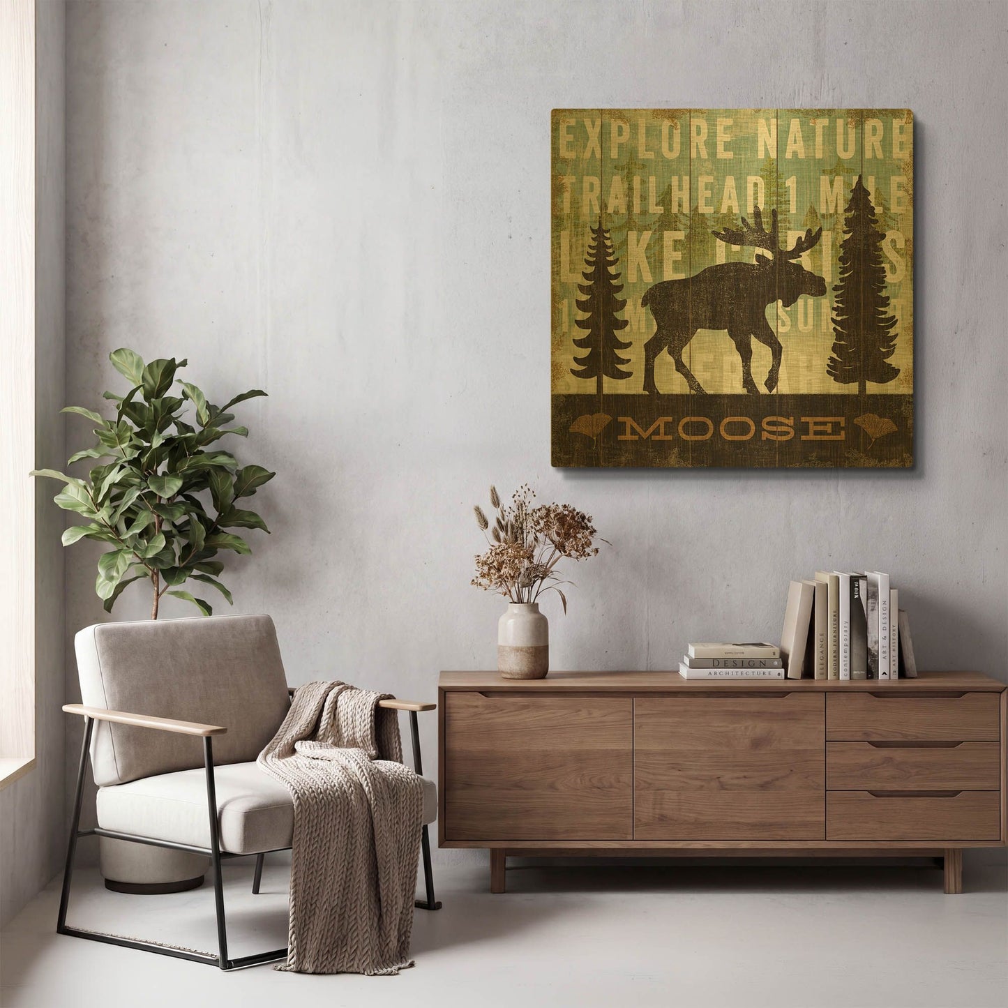 'Simple Living Moose' By Michael Mullan Gold Metal Wall Art
