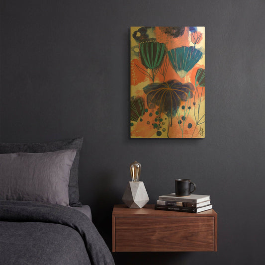 'Blumen Blues' By Corina Capri Gold Metal Wall Art
