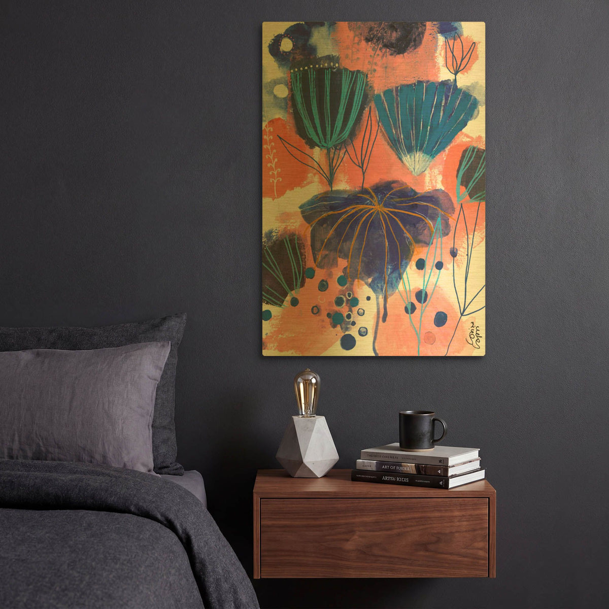 'Blumen Blues' By Corina Capri Gold Metal Wall Art
