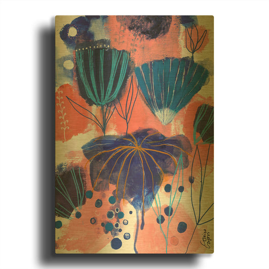 'Blumen Blues' By Corina Capri Gold Metal Wall Art
