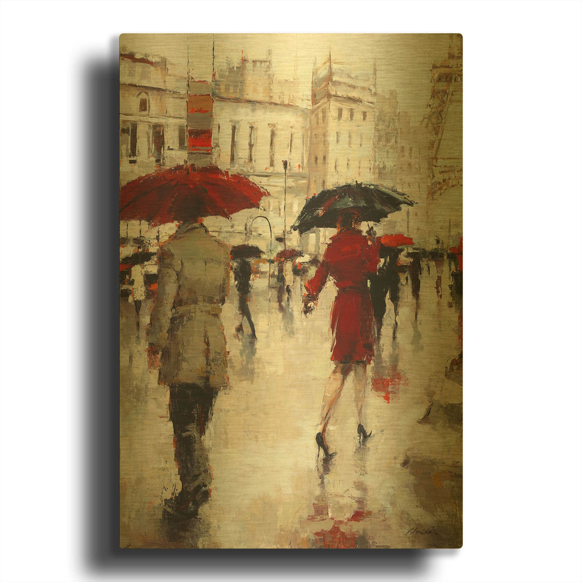 'Parting on a Paris Street' By Lorraine Christie Gold Metal Wall Art
