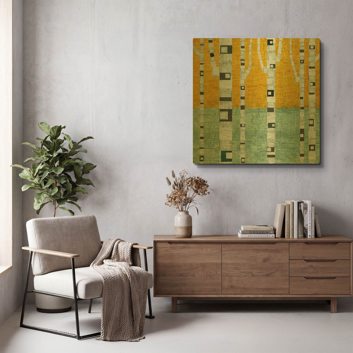 'Early Winter Birches' By Michelle Calkins Gold Metal Wall Art