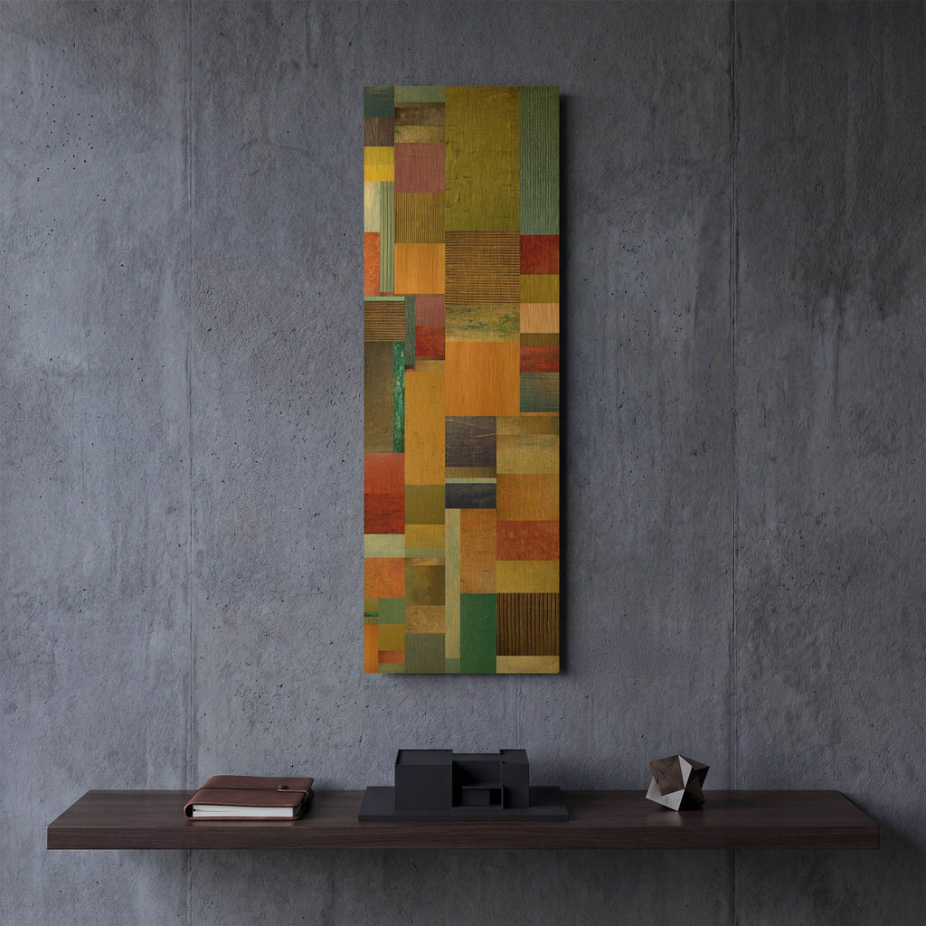 'Color Panels with Olives Stripes' By Michelle Calkins Gold Metal Wall Art
