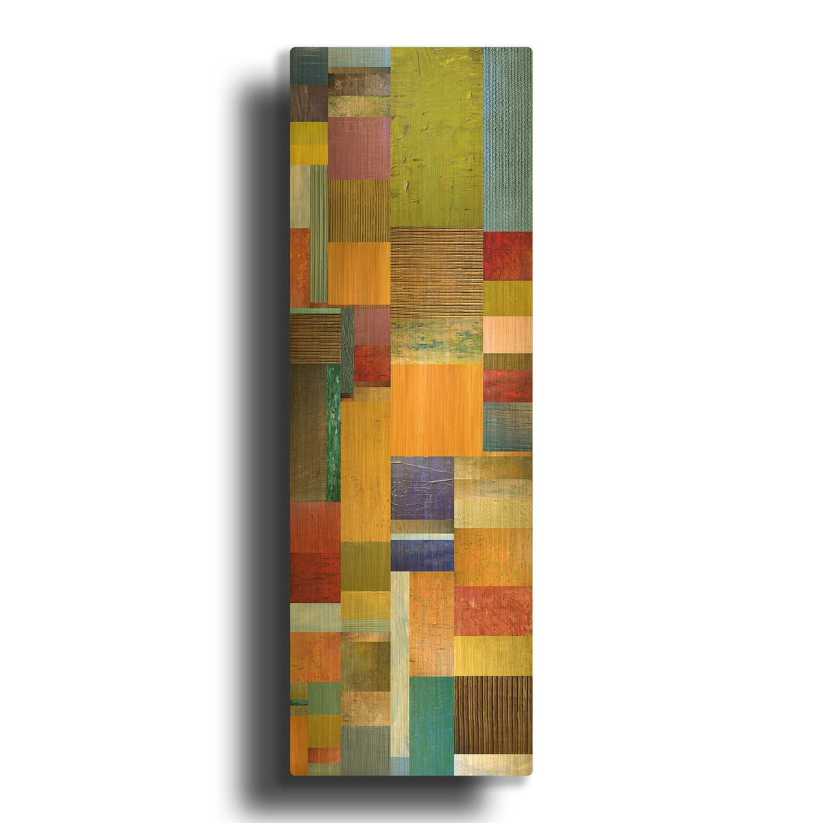 'Color Panels with Olives Stripes' By Michelle Calkins Gold Metal Wall Art