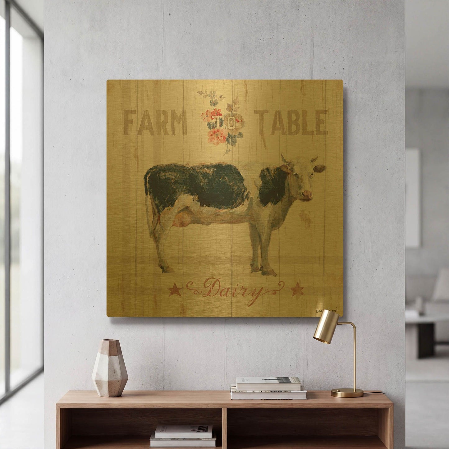 'Farm Patchwork V' By Danhui Nai Gold Metal Wall Art